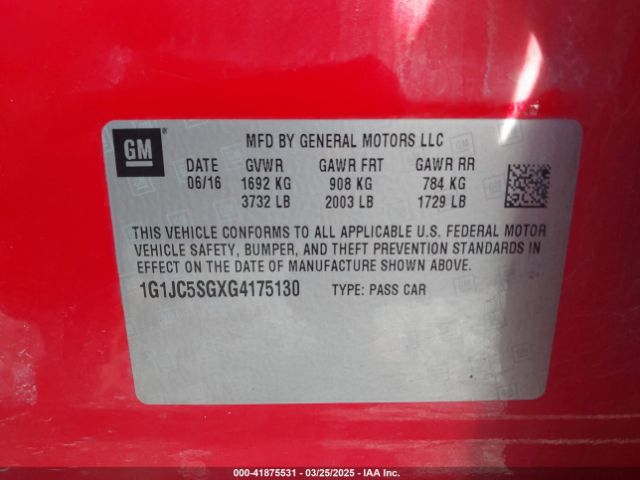 1G1JC5SGXG4175130 Chevrolet Sonic Lt Auto