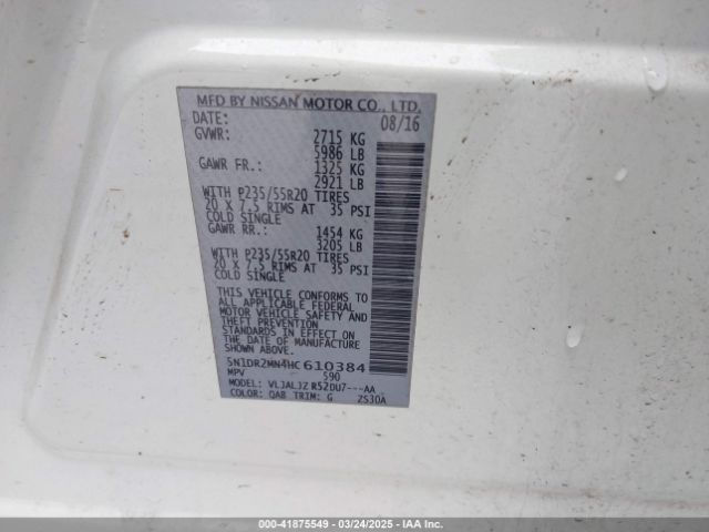 5N1DR2MN4HC610384 Nissan Pathfinder Platinum