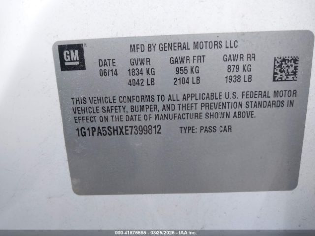 1G1PA5SHXE7399812 Chevrolet Cruze Ls Auto
