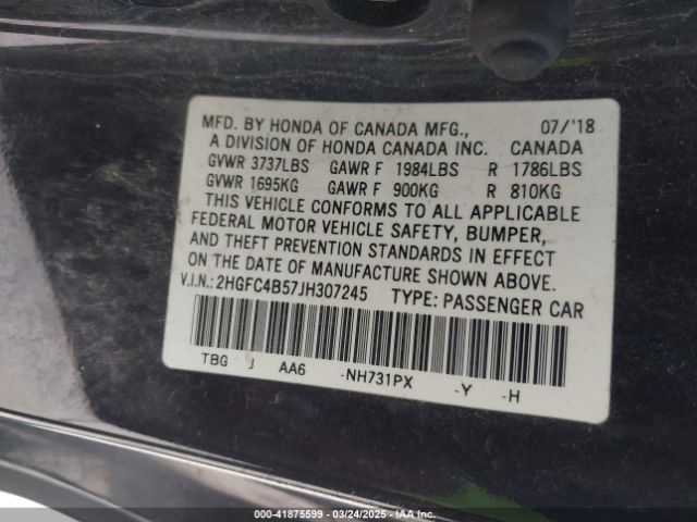 2HGFC4B57JH307245 Honda Civic Lx
