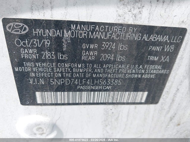 5NPD74LF4LH563385 Hyundai ELANTRA SE