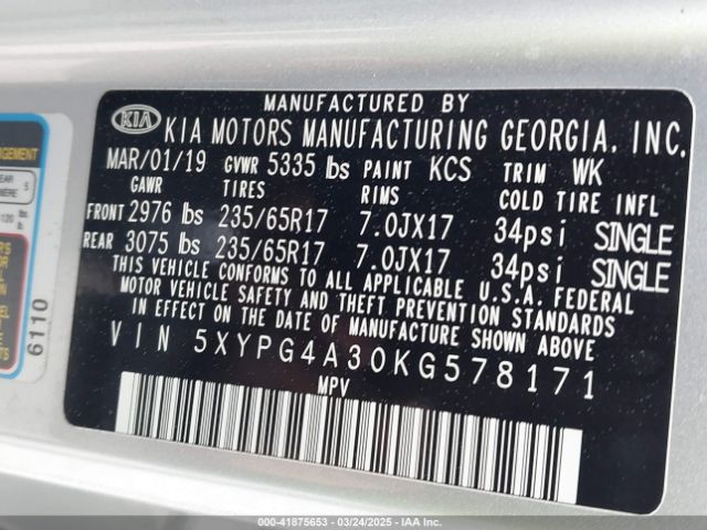 5XYPG4A30KG578171 KIA Sorento 2.4l L