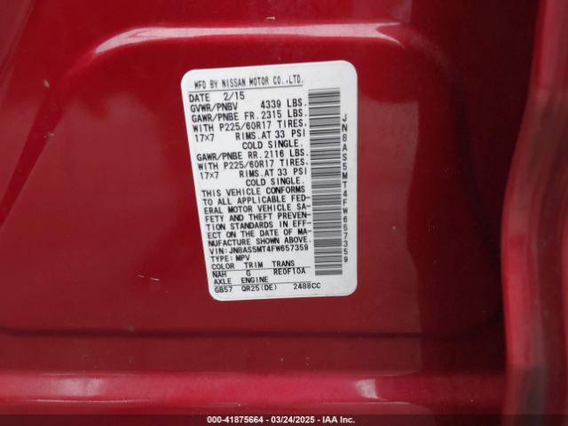 JN8AS5MT4FW657359 Nissan Rogue Select S