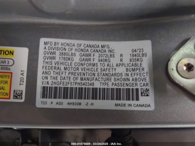 2HGFE2F57PH540348 Honda Civic Sport