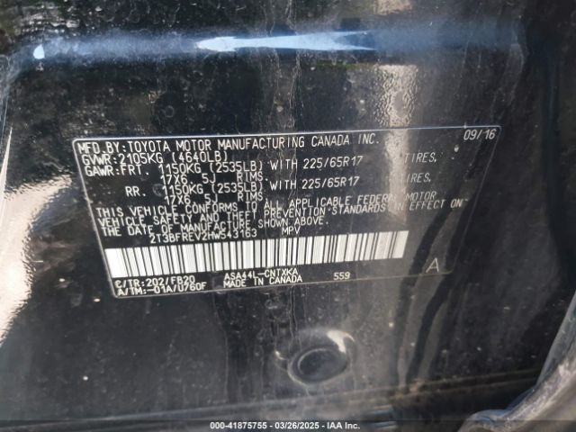 2T3BFREV2HW543163 Toyota RAV4 LE