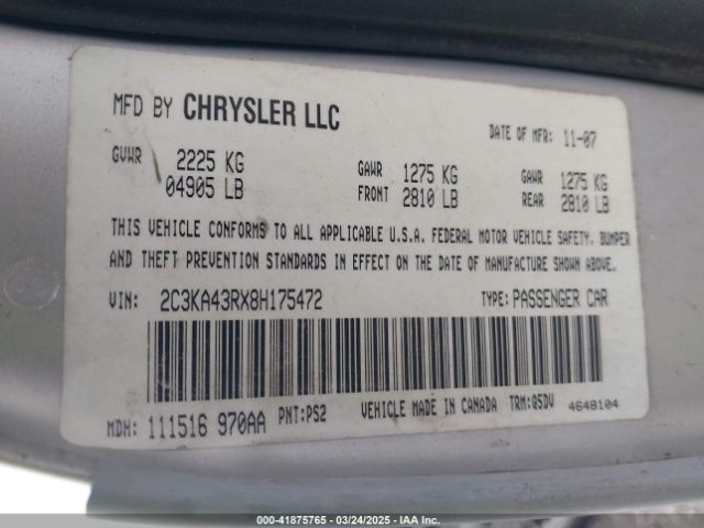 2008 CHRYSLER 300 2C3KA43RX8H175472 Photo 8