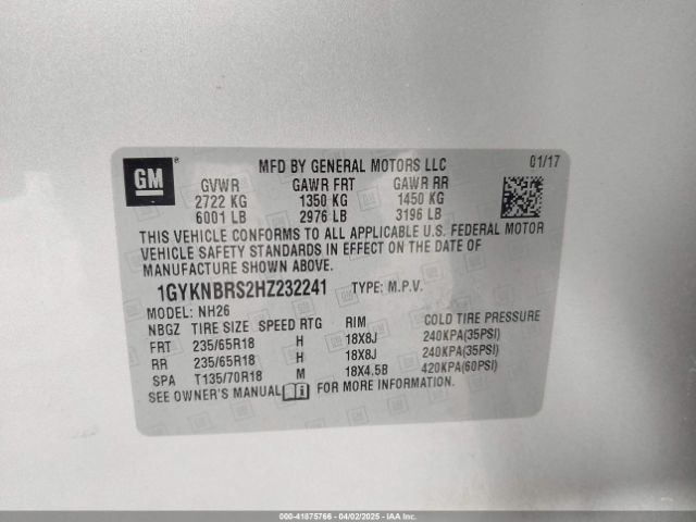 1GYKNBRS2HZ232241 Cadillac XT5 LUXURY