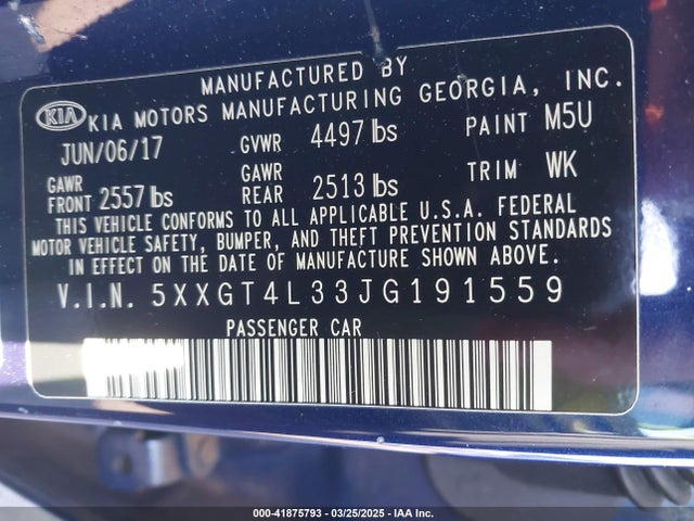 5XXGT4L33JG191559 KIA Optima Lx