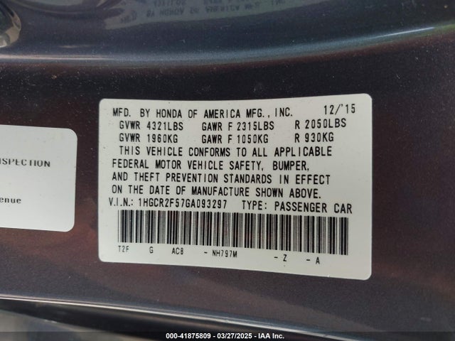 1HGCR2F57GA093297 Honda Accord Sport