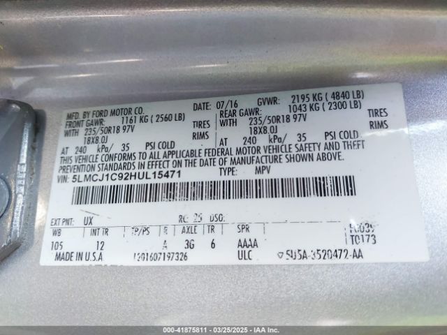 5LMCJ1C92HUL15471 Lincoln Mkc Premiere