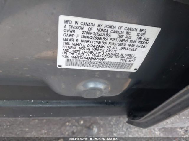 2008 ACURA MDX 2HNYD28498H520094 Photo 8