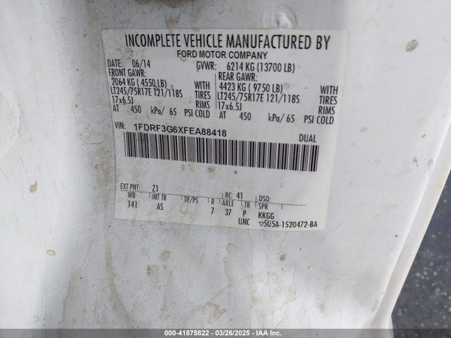 2015 Ford F-350 Chassis Xl მანქანა იყიდება აუქციონზე, vin: 1FDRF3G6XFEA88418, აუქციონის ნომერი: 41875822