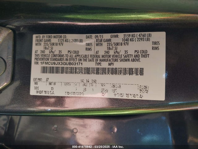 1FMCU9JX3GUB03171 Ford Escape Titanium