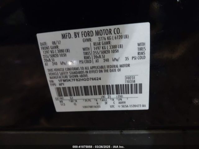 1FM5K7F82HGD76624 Ford Explorer Limited