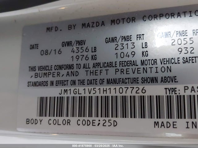 JM1GL1V51H1107726 Mazda Mazda6 Touring