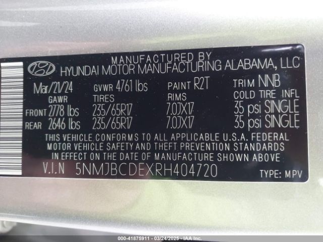 5NMJBCDEXRH404720 Hyundai TUCSON SEL