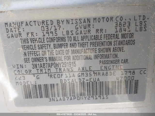 3N1AB7AP0HY291915 Nissan SENTRA SV