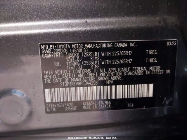 2T3P1RFV8PC344296 Toyota Rav4 Xle