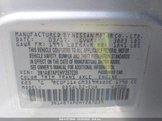 3N1AB7AP2HY287039 Nissan SENTRA SV