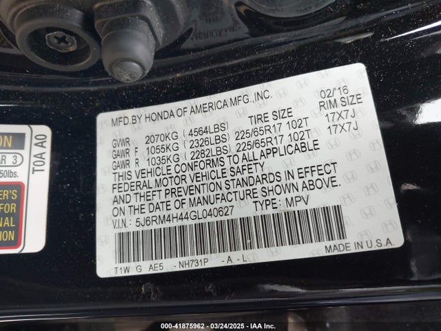 Honda CR-V SE 2016 5J6RM4H44GL040627 Image 9