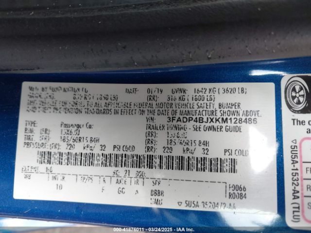 3FADP4BJXKM128486 Ford FIESTA SE