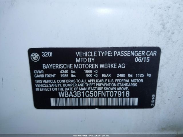 2015 BMW 320I WBA3B1G50FNT07918 Photo 8