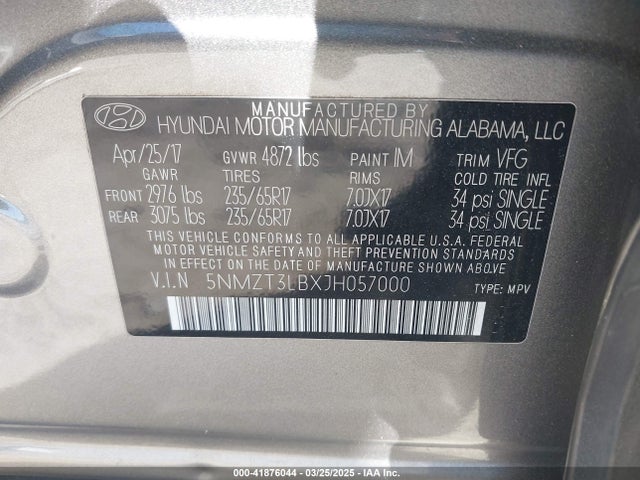 5NMZT3LBXJH057000 Hyundai gdi theta ii
