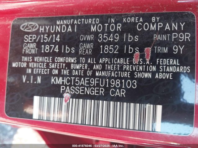KMHCT5AE9FU198103 Hyundai ACCENT GS