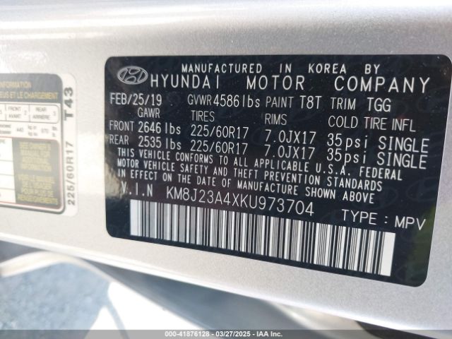 KM8J23A4XKU973704 Hyundai TUCSON SE