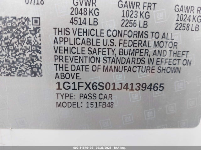 1G1FX6S01J4139465 Chevrolet Bolt Ev Premier