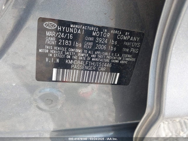 KMHD84LF1HU151446 Hyundai ELANTRA SE