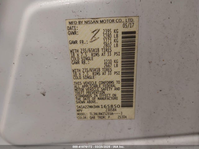 5N1AZ2MH3HN165850 Nissan MURANO SL