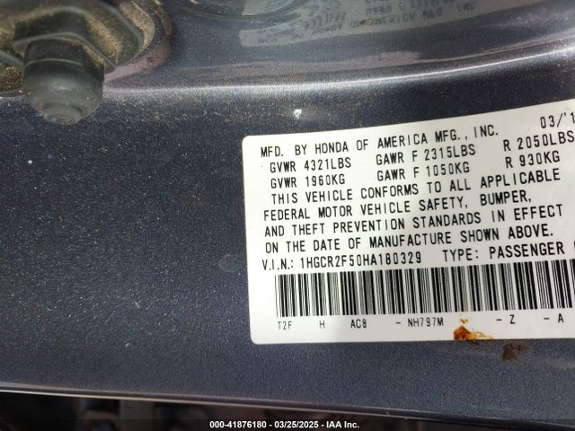 1HGCR2F50HA180329 Honda Accord Sport