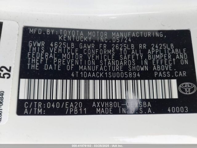 4T1DAACK1SU005894 Toyota CAMRY SE