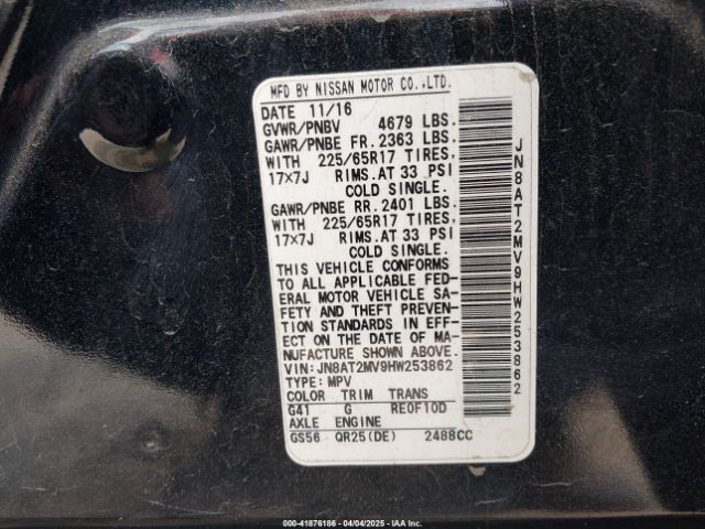 JN8AT2MV9HW253862 Nissan ROGUE SV