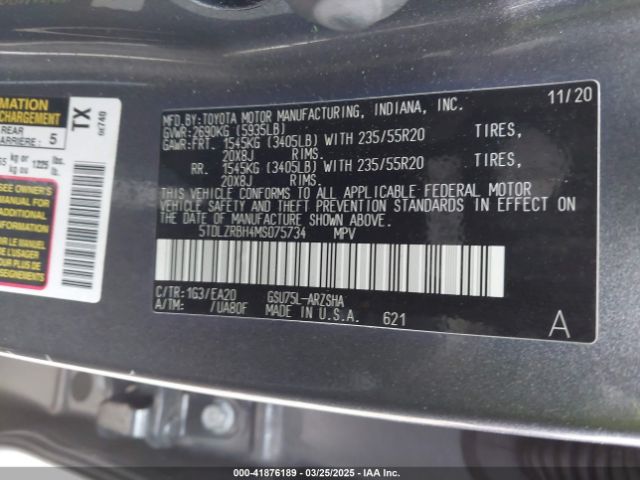 5TDLZRBH4MS075734 Toyota Highlander Xse