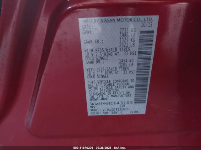 5N1AR2MN9EC643105 Nissan Pathfinder Sv