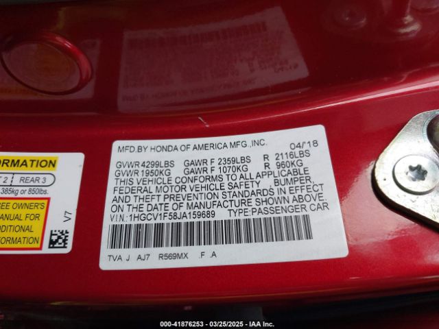 1HGCV1F58JA159689 Honda Accord Ex-l
