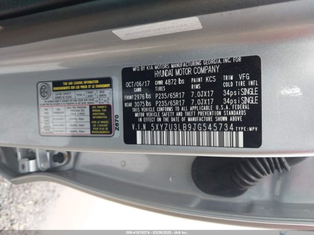 5XYZU3LB9JG545734 Hyundai Santa Fe Sport 2.4l