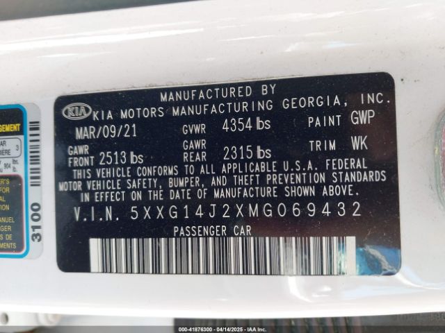 5XXG14J2XMG069432 KIA K5 LXS
