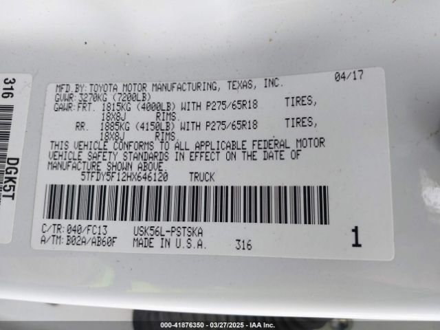 5TFDY5F12HX646120 Toyota Tundra Sr5 5.7l V8