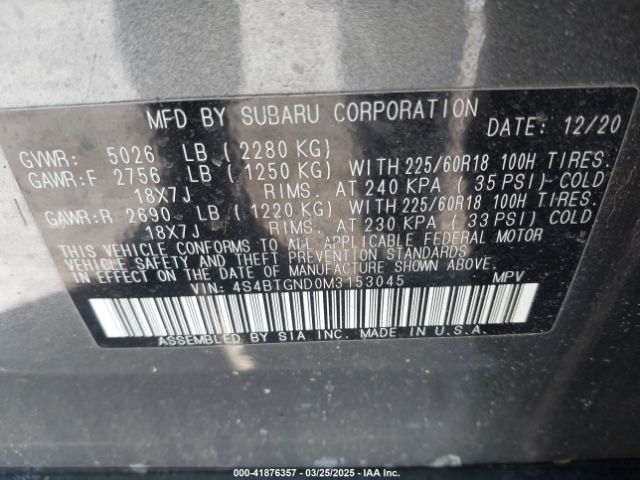 4S4BTGND0M3153045 Subaru Outback Limited Xt