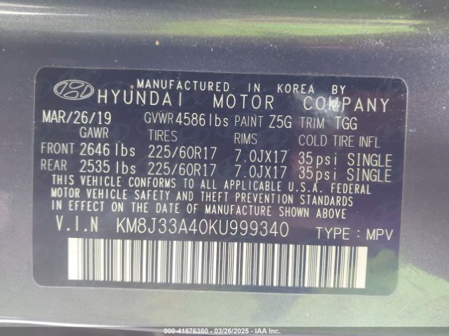 KM8J33A40KU999340 Hyundai Tucson Value