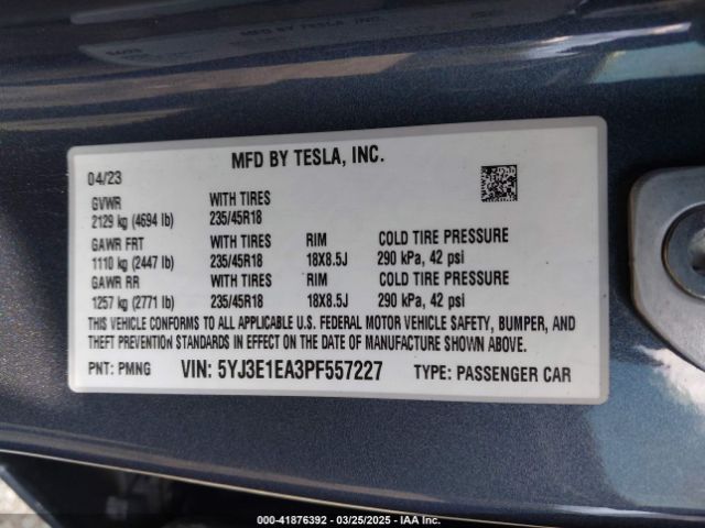 5YJ3E1EA3PF557227 Tesla Model 3 Rear-wheel Drive