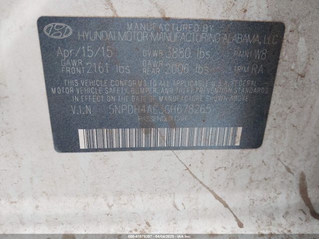 5NPDH4AE3GH678265 Hyundai ELANTRA SE