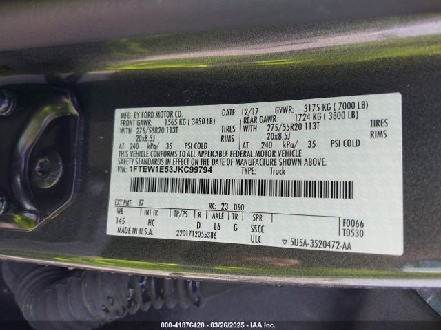 1FTEW1E53JKC99794 Ford F-150 Lariat