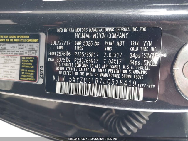 5XYZUDLB7JG528419 Hyundai Santa Fe Sport 2.4l