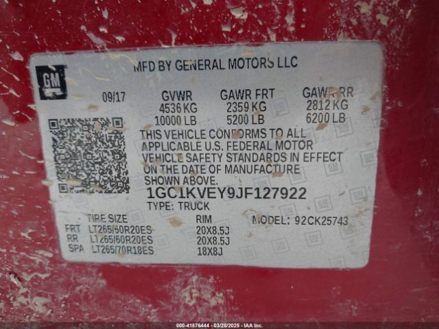 1GC1KVEY9JF127922 Chevrolet Silverado 2500hd Lt