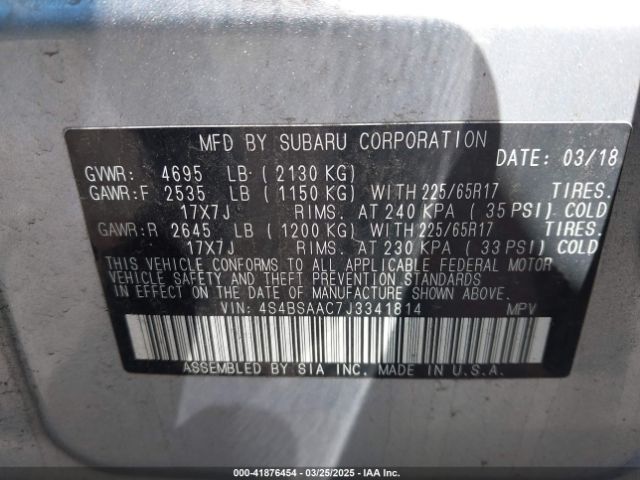 4S4BSAAC7J3341814 Subaru Outback 2.5i (cvt)