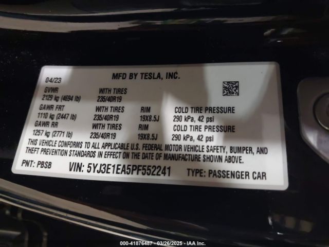 5YJ3E1EA5PF552241 Tesla Model 3 Rear-wheel Drive